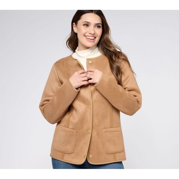 Susan Graver Women's Jacket Sz XS Weekend Bonded Faux Suede & Sandalwood A611713 - Picture 1 of 4